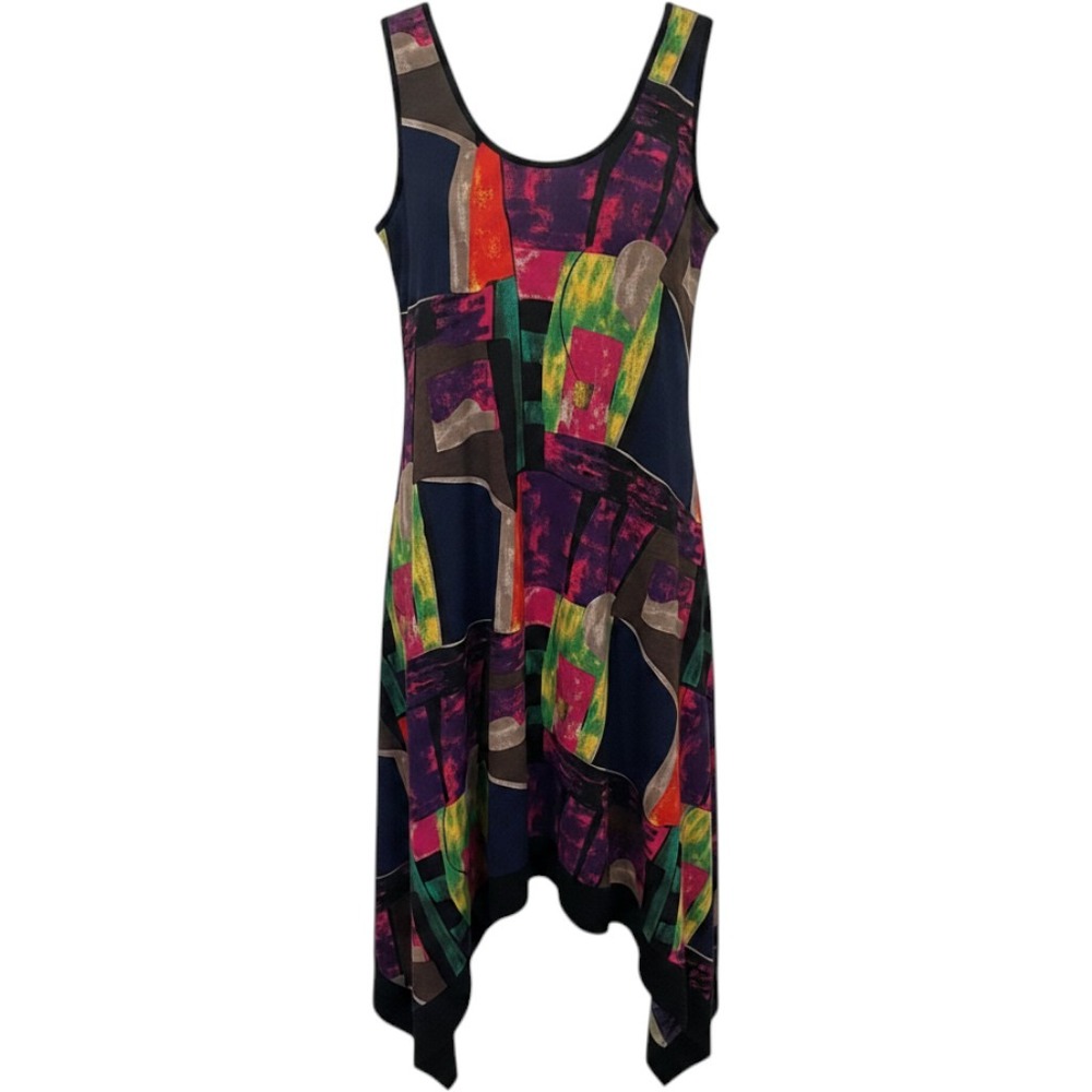 Joseph Ribkoff Abstract Print Sharkbite Hem Dress Size 14 Stretch Jersey Artsy